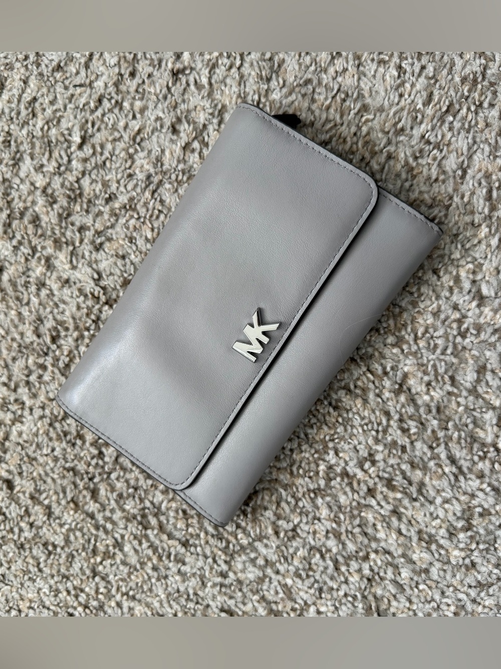 Michael Kors Light Grey Leather MK Logo Clutch Wallet